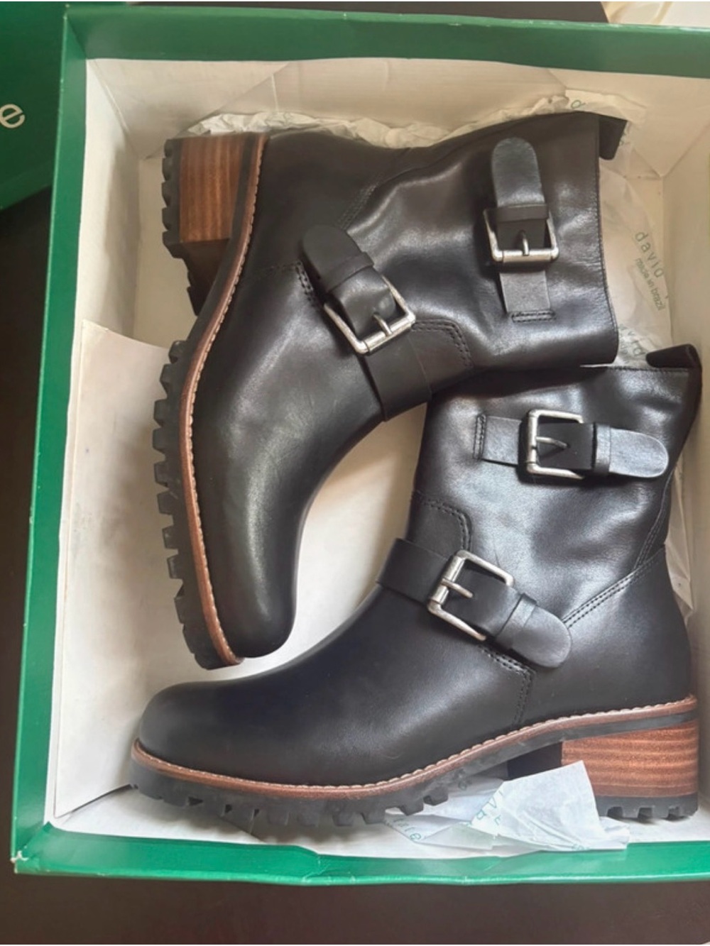 David Tate Black Leather Buckle Moto Boots